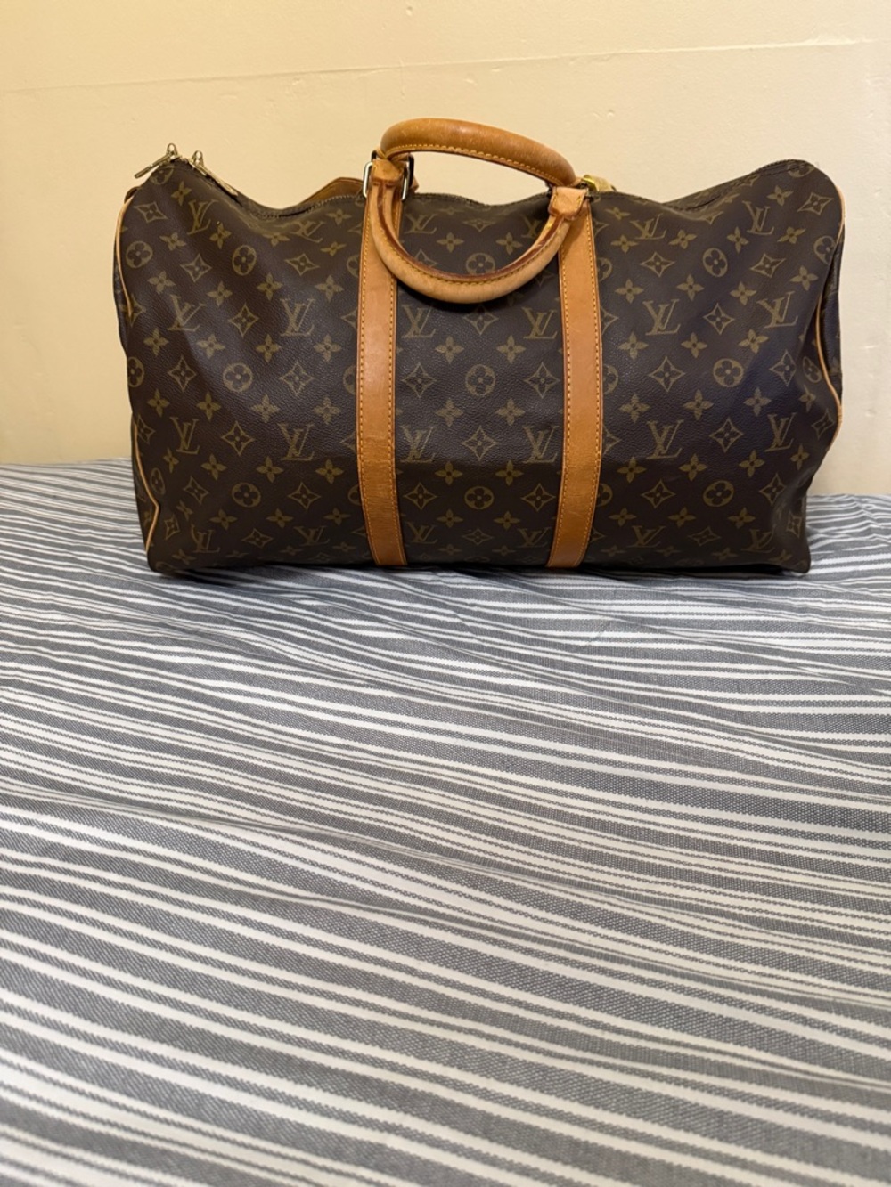 Louis Vuitton Monogram Canvas Duffel with Tan Leather Trim